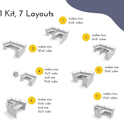 SUNLINE Office Cubicle Kit - Modular Office Furniture Kit with 7 Layout Options, Adjustable Panels and Mobile Storage, Easy-Assembly Desk System for Modern Workspaces - Grey