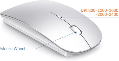Wireless Keyboard and Mouse Ultra Slim Combo, TopMate 2.4G Silent Compact USB 2400DPI Mouse and Scissor Switch Keyboard Set with Cover, Batteries Included, for PC/Laptop/Windows/Mac - Silver White