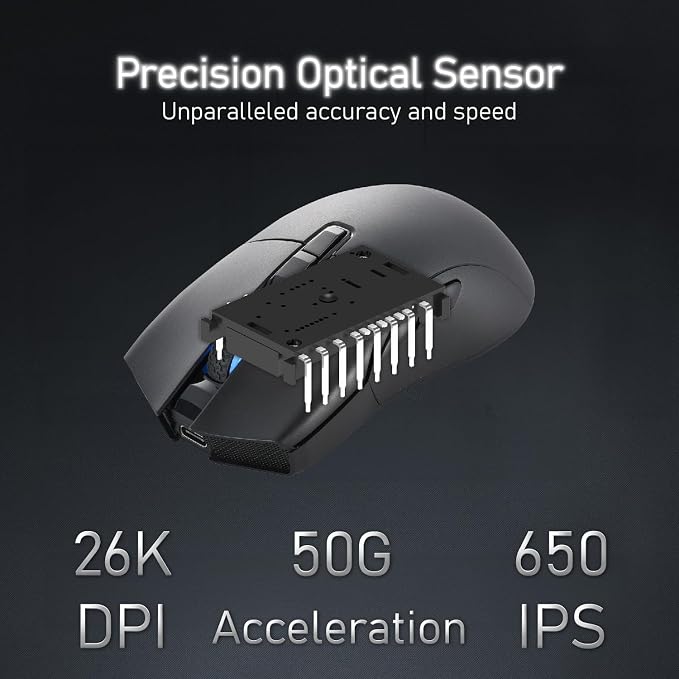 iRocks M31R Wireless Gaming Mouse, Triple Mode 2.4G/ Bluetooth/USB-C Detachable Cable Gaming Mouse, Kailh GM8.0 Mouse Switches, Advanced PixArt PAW3395 Optical Sensor, Up to 26,000 DPI - Black
