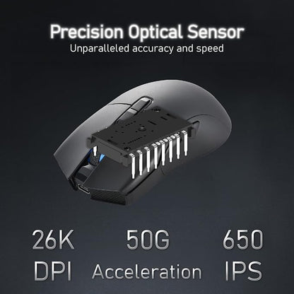 iRocks M31R Wireless Gaming Mouse, Triple Mode 2.4G/ Bluetooth/USB-C Detachable Cable Gaming Mouse, Kailh GM8.0 Mouse Switches, Advanced PixArt PAW3395 Optical Sensor, Up to 26,000 DPI - Black