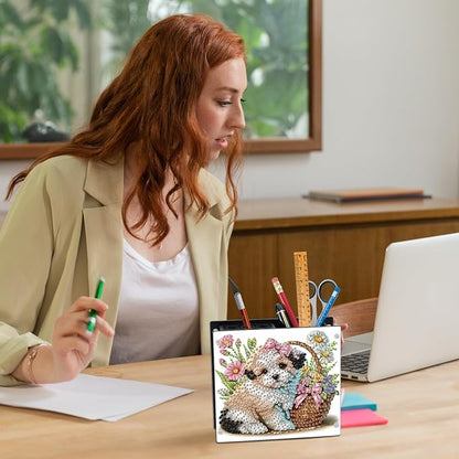 DIY Diamond Painting Kit，Cute Dog Special Shape diamond painting pen holder, Acrylic Daily Office Desktop Decoration Storage Item