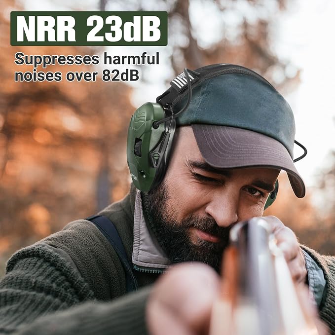 Electronic Shooting Ear Protection w/Gel Pads, 23dB NRR Active Noise Reduction & 3X Amplification Headset for Shooters