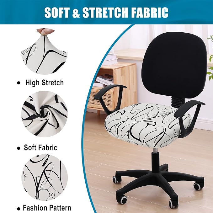 Smiry Printed Office Computer Chair Seat Covers, Stretch Fit Universal Desk Rotating Chair Cover Washable Removable Seat Cushion Protectors - Beige and Black