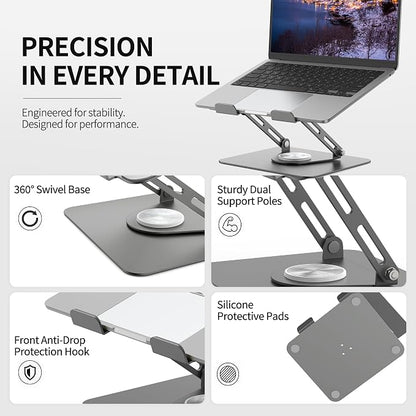 ALASHI Laptop Stand for Desk with 360° Rotating Base, Multi-Angle Adjustable Laptop Stands, Foldable Laptop Riser Compatible with 10 to 17 Inches PC Computer, Grey