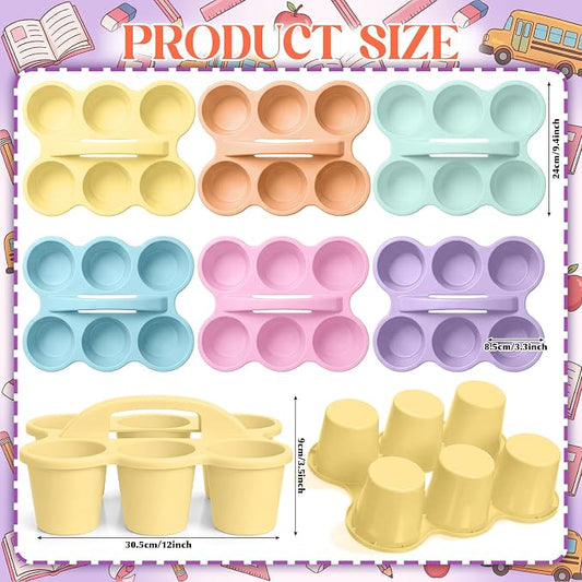 Suclain 6 Pcs Classroom Caddy with Handle Plastic Caddy Organizer with 6 Compartments Drink Cup Caddies Holder Portable Desk Crayon Storage Basket Pin for Teacher Kids Office School(Macaron Color)
