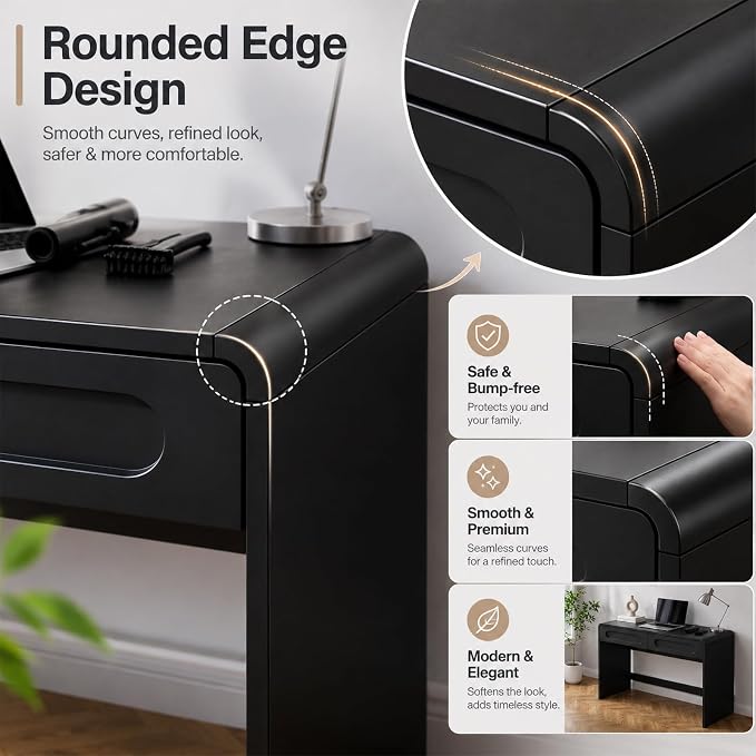 Writing Desk with 2 Drawers, Home Office Computer Desk for Small Spaces | Black Study Desk for Bedroom, Compact Workstation Table, Vanity Desk for Apartment and Dorm Room