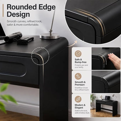 Writing Desk with 2 Drawers, Home Office Computer Desk for Small Spaces | Black Study Desk for Bedroom, Compact Workstation Table, Vanity Desk for Apartment and Dorm Room