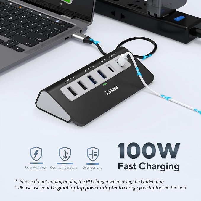 P9 USB C Hub, INTPW 9-in-1 USB Multiport Adapter with 4K HDMI, PD 100W, USB-C and 2 USB A 3.0 5Gbps, 2 USB A 2.0, SD/TF Card Reader, Aluminum Powered USB Hub for PC, iPhone 16/15 Series, MacBook, iPad