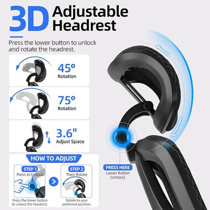 Ergonomic Office Chair, Mesh Back Desk Chair with Cushioned Seat, 3D Adjustable Headrest, 5D Armrests, 2-Level Lumbar Support, 135° Reclining High Back Computer Chair for Home Office
