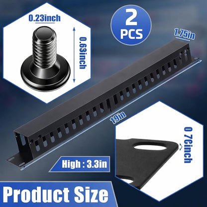 Leinuosen 2 Pack 1U 19'' Cable Manager 24 Slot Horizontal Rack Mount Wire Management Server Rack Cable Management Metal Finger Duct Wire Organizer with Cover and Mounting Screws for Network Cabinet