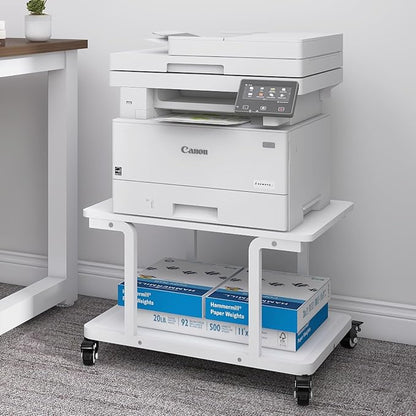 Natwind 2 Tier Laser Printer Stand,24''x20''x15'' Large Printer Table Copier Stand Under Desk,Heavy Duty Rolling Cart with Paper Storage Shelf,Printer Holder on Wheels for Home Office (White)