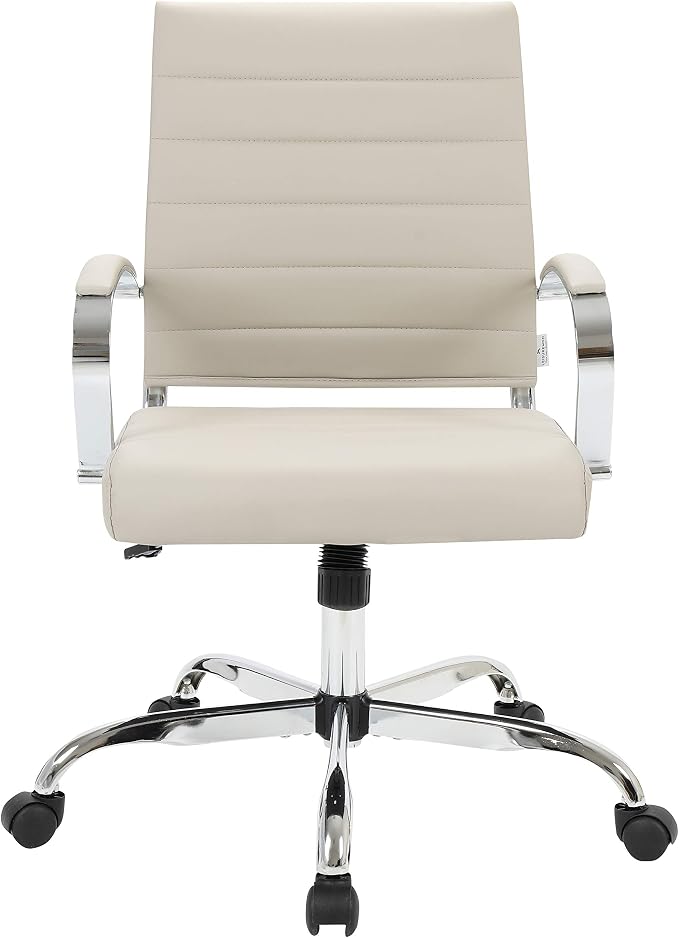 LeisureMod Benmar Leather Office Desk Chair, Mid-Back Ergonomic Swivel Chair with Lumbar Support, Adjustable Height, Tilt Lock, Cushioned Seat & Back, Home Office Task Chair (Tan, Pallet)