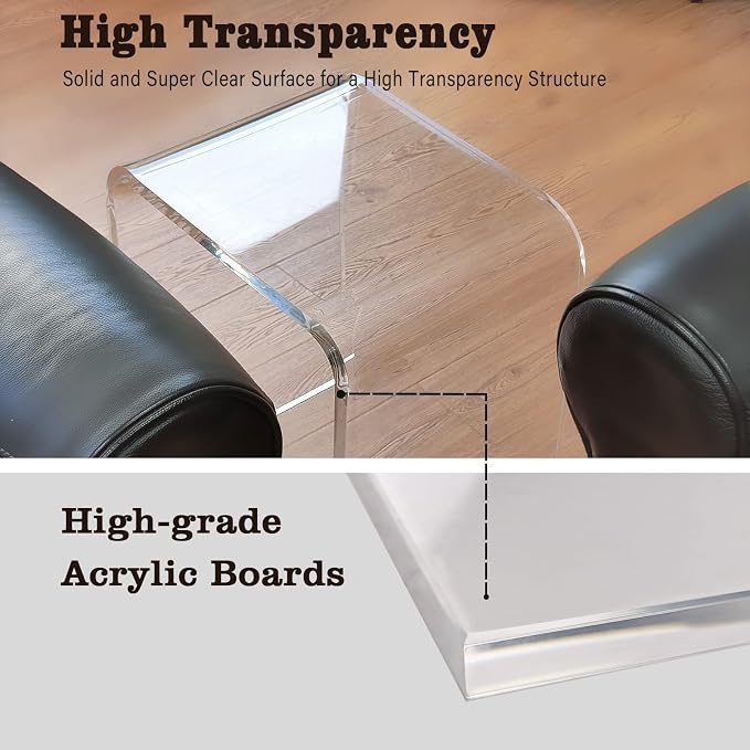 Acrylic Side Table Set of 2, 18" H x 16" W x 12" D x 3/5'' Thick Clear Small End Table, Transparent Nightstand and Stool for Home Office, Living Room and Bedroom