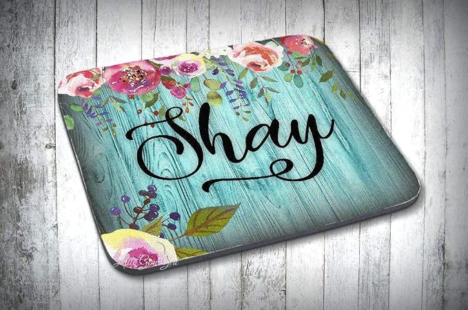 Custom Designed Mousepad with Your Name – You pick the Font – Personalized with Name, Initial or Monogram – Watercolor Floral Rustic Wood Design - 7.75" x 9.25" x .10"