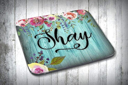 Custom Designed Mousepad with Your Name – You pick the Font – Personalized with Name, Initial or Monogram – Watercolor Floral Rustic Wood Design - 7.75" x 9.25" x .10"