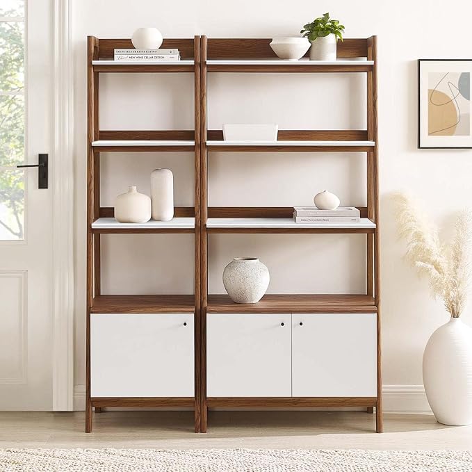 Modway Bookshelf Display Cases in Walnut White - Set of 2