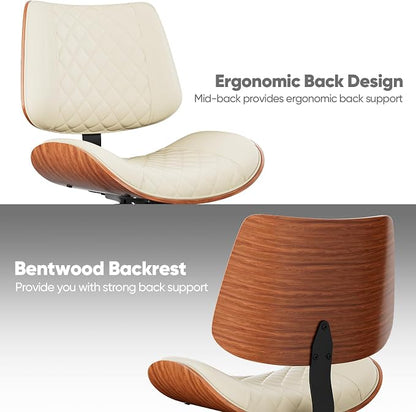 Home Office Desk Chair with Swivel Wheels, Mid-Century Modern PU Leather Armless Office Chair, Small Mid Back Computer Chair for Home Office, Meeting Room