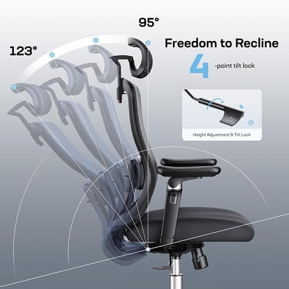 Marsail Ergonomic Office Chair with 6D Armrests, 3D Adjustable Headrest, Slide Seat, Lumbar Support, and 4-Position Tilt Lock – Big and Tall Office Chair with 330 lbs Capacity, Pack of 2
