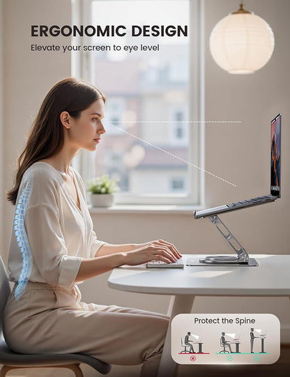 Lamicall Adjustable Laptop Stand for Desk - 360° Rotating Base Ergonomic Computer Stand, Aluminum Laptop Riser Foldable Protable for Office Home fits MacBook Neo Air Pro, Dell, HP (10-17.3'') -Sliver