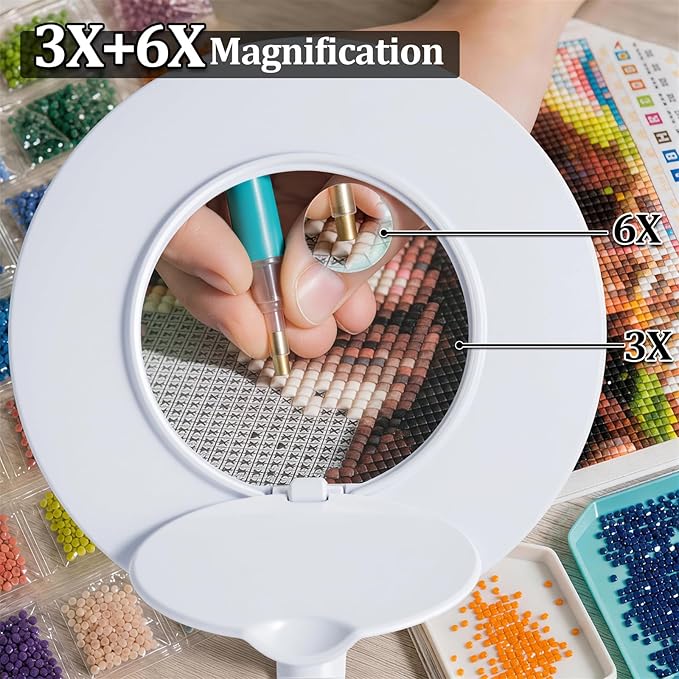 Magnifier Desk Lamp, Flexible Gooseneck, 2-in-1 Magnifying Glass 3X+6X Led Work Light for Elderly Reading, 3 Dimmable Office Magnifying Lamp, Hands Free Mag Desk Lamp for Crafts Sewing Needlepoint