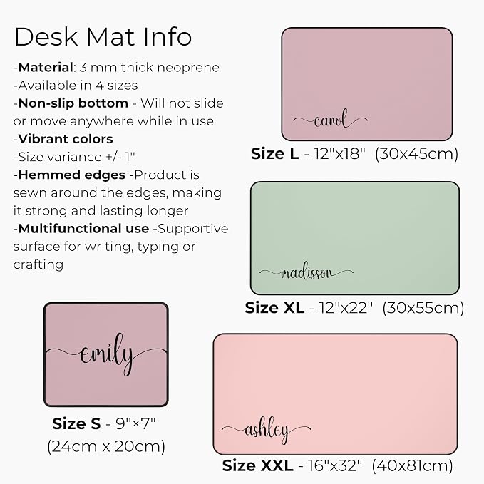 Hilis Custom Mouse Pad Personalized Color and Name, Gaming Office Work Desk Mat, 4 Sizes Mousepad, Office Supplies & Accessories, Matt for Desktop