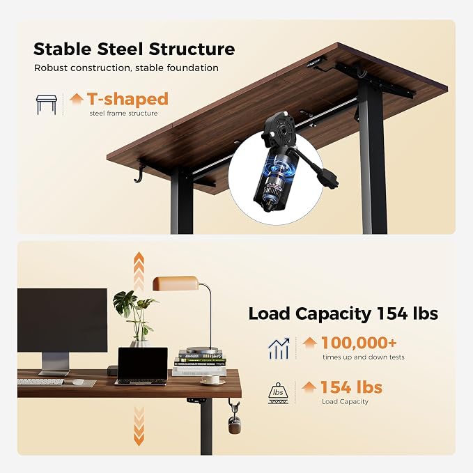 Agilestic Electric Standing Desk, 63 x 23.6 Inches Height Adjustable Desk, Sit Stand up Desk for Work Office Home, Splice Board, Dark Walnut