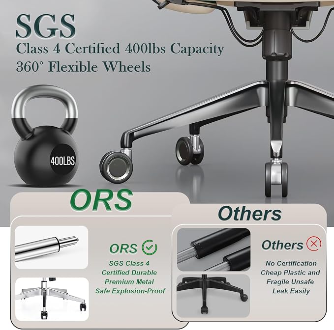 Ergonomic Genuine Leather Office Chair, Executive Chair with Tilt Adjustable High Back and Lumbar Support, 400lbs Weight Capacity Metal Base with 360° Flexible Wheels (Brown)