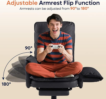 Bestier Cross Legged Office Chair with Footrest, High Back Criss Cross Chair with Reversible Armrests and Wheels, Big and Tall Reclining Office Chair for Home PU Leather Black