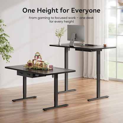 HLDIRECT Electric Standing Desk, 63 x 31.5 Inches Height Adjustable Table with Outlets, Sit Stand Computer Desk with Drawers for Home Office, Ergonomic Rising Workstation, Black