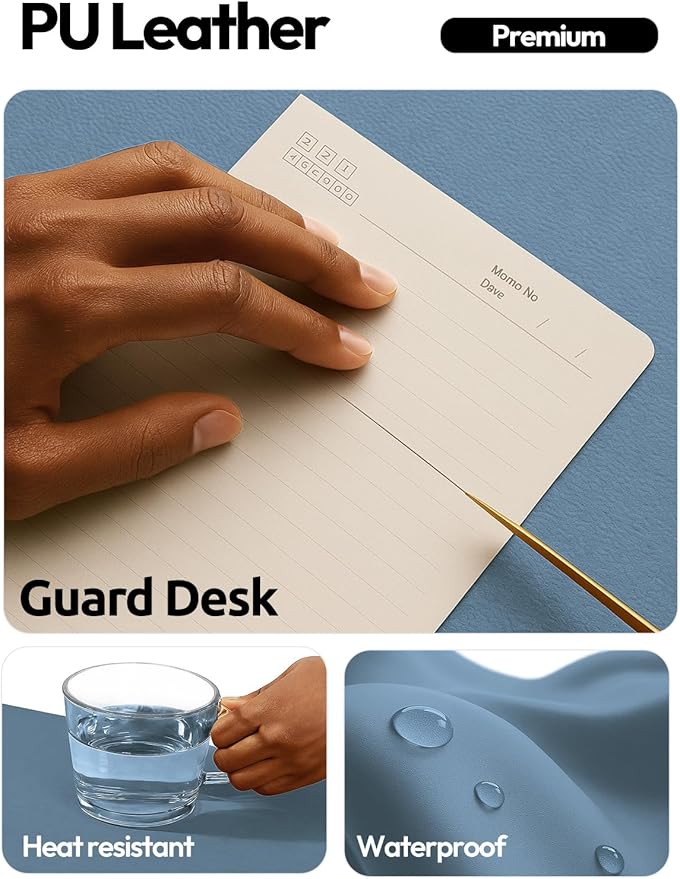 YSAGi Leather Desk Protector, Office Mat, Large Mouse Mat, Non-Slip PU Leather Blotter, Laptop Desk Mat, Waterproof Writing Pad for Office and Home(Blue, 40" x 24")
