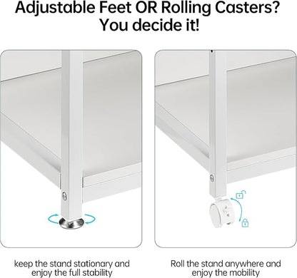 Fannova 4 Tier White Printer Stand Table with Adjustable Shelves, Movable Printer Shredder Stand with Wheels for Home Office Storage and Organization, Rolling Cart for Computer Tower CPU