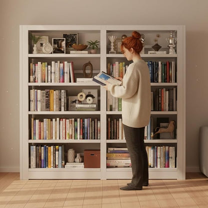 VASAAOSD Bookshelf, Heavy Duty Metal Book Shelf, Tall White Bookshelves with Adjustable Shelves, 280lbs Shelf Capacity, Large Office Bookcase, Display Book Organizer for Living Room Library - 1+1 Set
