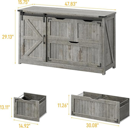 Halitaa 47.8” Farmhouse Lateral File Cabinet with Sliding Barn Door, 3 Drawers Filing Storage Cabinets with Adjustable Shelf, Office Printer Stand for Hanging Files Letter/Legal/A4/F4.Grey