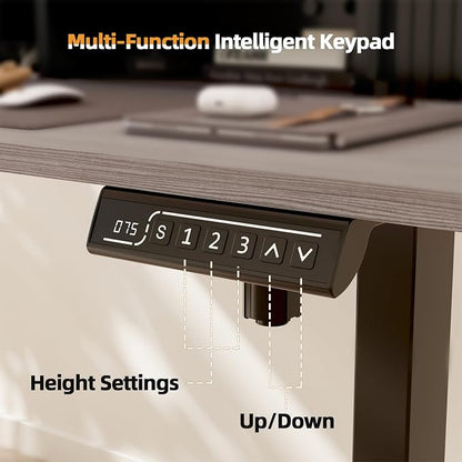 JOY worker Height Adjustable Electric Standing Desk with Storage Shelves, 48 Inch Table with Built-in Monitor Stand, Sit Stand Desk with 2 Hooks for Home Office, Grey Desktop & Black Frame