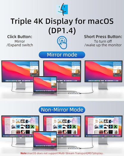 13 in 1 USB C Docking Station - Dual Monitor, Triple Display, 8 USB C/A Ports, Ethernet, Audio - LIONWEI USB C Hub for MacBook,Dell,HP,Lenovo,Surface