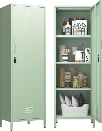 Metal Locker Storage Cabinet with Adjustable Shelves, 59" H Green Locking Tool File Cabinets Kids Snack Locker Organizer for School Classroom,Gym Home Office,Entryway and Hallway