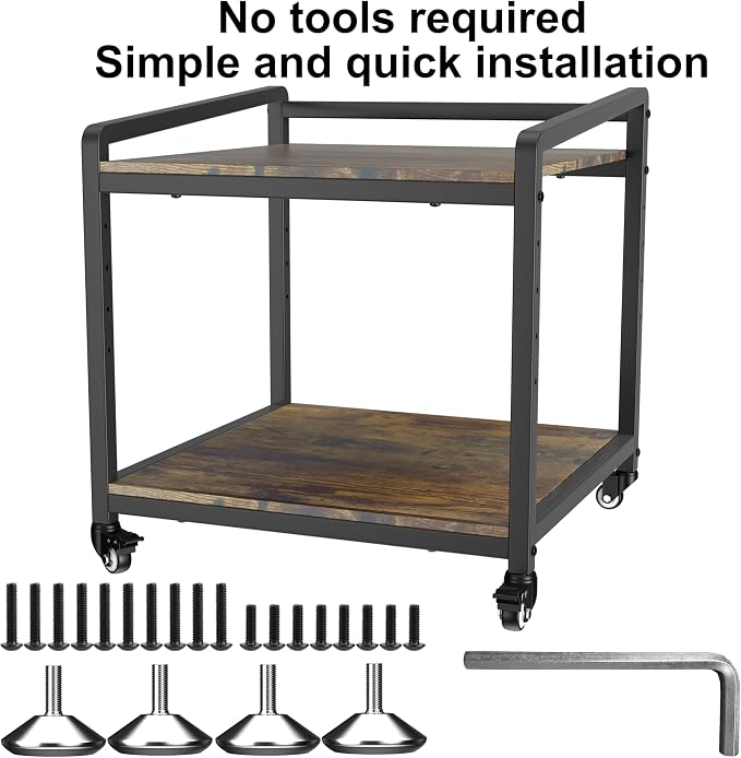 TRUSOON Mobile Printer Stand with Lockable Wheels, 2 Tier Rolling Printer Cart Under Desk with Adjustable Shelf, 23" Hight, Holds up to 200lbs for Home & Office, Rustic Brown