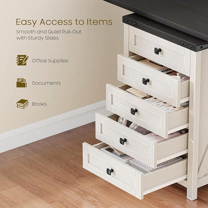 Halitaa 5 Drawer Storage Cabinet, Office Storage Cabinet with 5 Drawers, Small Farmhouse Printer Stand for Home Office, Rustic White and Black