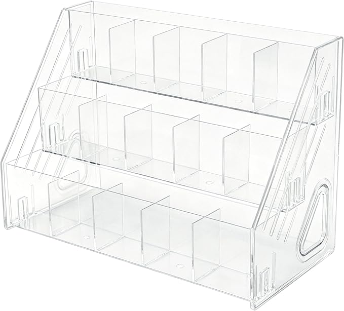3-Tier Acrylic Desk Organizer, Multi-Slot Marker & Pen Storage Holder, Clear Vertical Desktop Stationery Rack for Small Art Supplies, Compact Office & Home Workspace Organizer