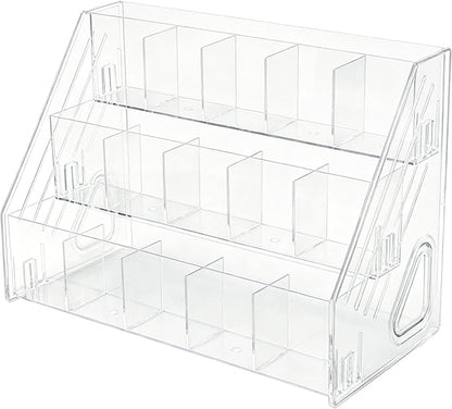 3-Tier Acrylic Desk Organizer, Multi-Slot Marker & Pen Storage Holder, Clear Vertical Desktop Stationery Rack for Small Art Supplies, Compact Office & Home Workspace Organizer