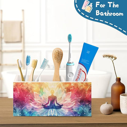 Zen Yoga Gifts Wooden Pen Pencil Holder for Office Desk Accessories,Yoga Zen Meditation Spiritual Gifts for Women Makeup Brush Toothbrush Holder Organizer for Bathroom Spa