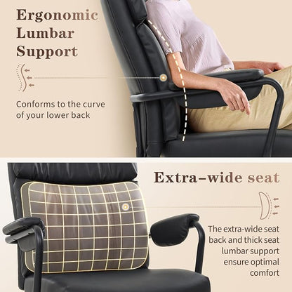 IWMH Home Office Desk Chair, Comfy Ergonomic Mid Century Modern Faux Leather Fabric Office Chair with Lumbar Support, Adjustable Height High-Back Swivel Computer Chairs, (Black)