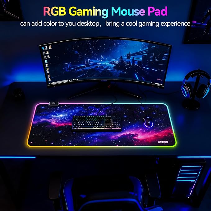 TIDALSOIL RGB Gaming Mouse Pad, Oversized Mouse Mat with 12 Light Modes, Non-Slip Rubber Base, Large Computer Keyboard Mouse Pad for PC Gaming, Office, 800 x 300 x 3 mm, Starry Sky