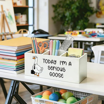 Funny Goose Pen Pencil Holder for Desk, Office Humor Gifts for Coworkers, Today I'm a Serious Goose Wooden Box Sign Organizer for Office Workplace Desk Accessories Tabletop Decorations