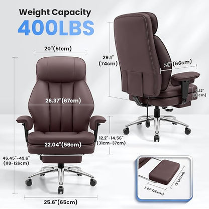 BestGlory Big and Tall Office Chair with Lumbar Support, Executive Leather Computer Desk Chair, Heavy Duty Comfortable Gaming Chair with Double Layer Cushion & Footrest for Home Office Gaming