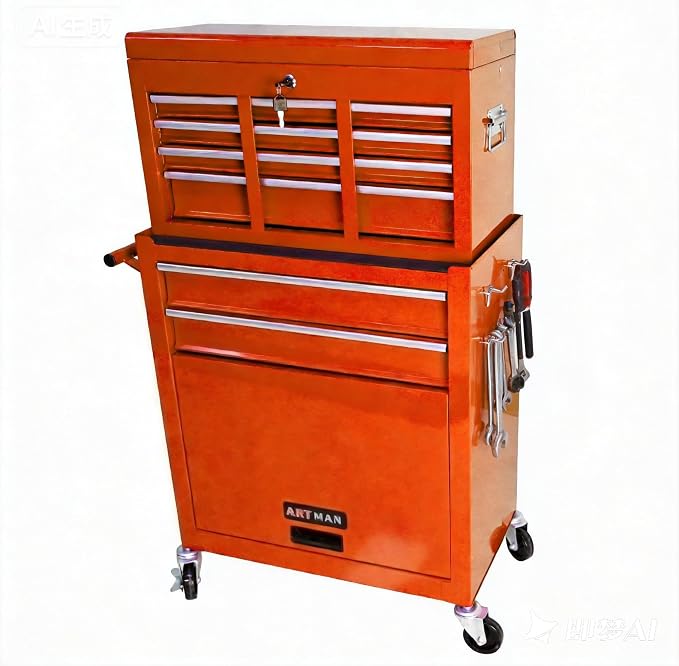 RYH 8 Drawers Rolling Tool Chest & Tool Box on Wheels | Heavy Duty Metal Cart with Ball Bearing Drawers | Fits US General Tool Box for Garage Storage(Orange, 8 Drawers /43.1" H × 24.2" W)