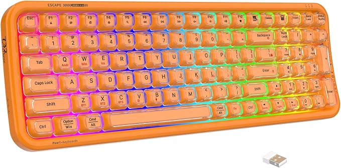 FOPETT Wireless Computer Keyboard with RGB Backlit, Tri-Mode Bluetooth 5.0/USB-C/2.4GHz Gaming Keyboard, Full Size Layout, Ergonomic Curved Design for Windows Mac PC Gamers & Office-Orange