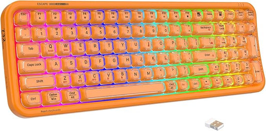 FOPETT Wireless Computer Keyboard with RGB Backlit, Tri-Mode Bluetooth 5.0/USB-C/2.4GHz Gaming Keyboard, Full Size Layout, Ergonomic Curved Design for Windows Mac PC Gamers & Office-Orange