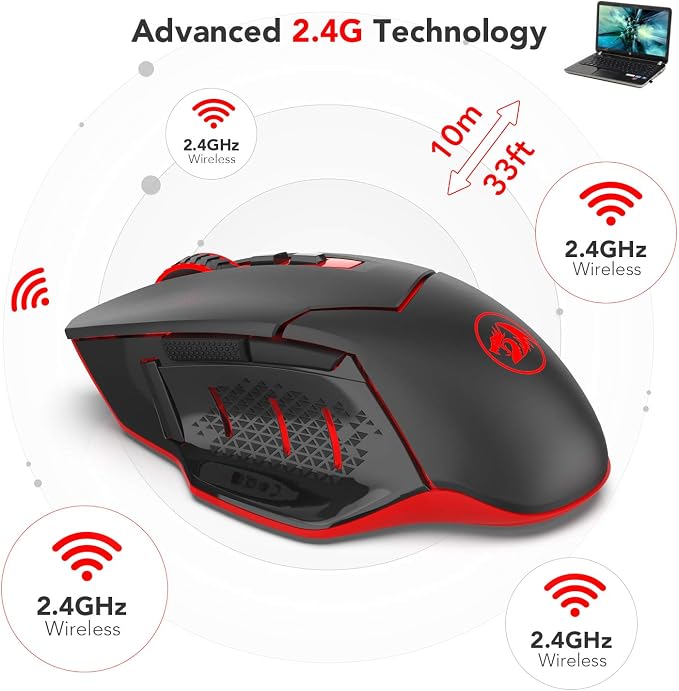 Redragon M690-1 Wireless Gaming Mouse with DPI Shifting, 2 Side Buttons, 2400 DPI, Ergonomic Design, 8 Buttons-Black