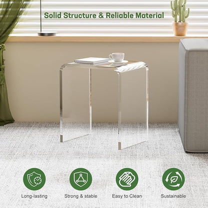 Acrylic Side Table, 18" H x 16" W x 12" D x 3/5'' Thick Clear Small End Table, Transparent Nightstand and Stool for Home Office, Living Room and Bedroom
